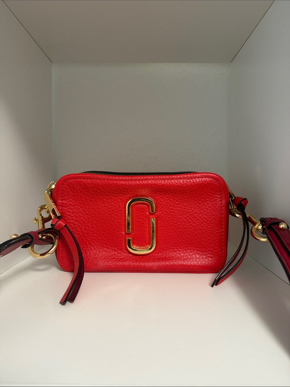Marc Jacobs Red Leather Double J Crossbody Camera Bag